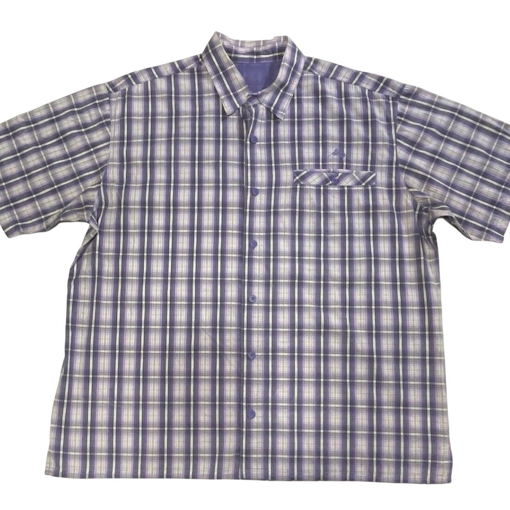 Bass Pro Shops Mens‎ Purple Plaid Short Sleeve Vented Fishing Shirt XL
